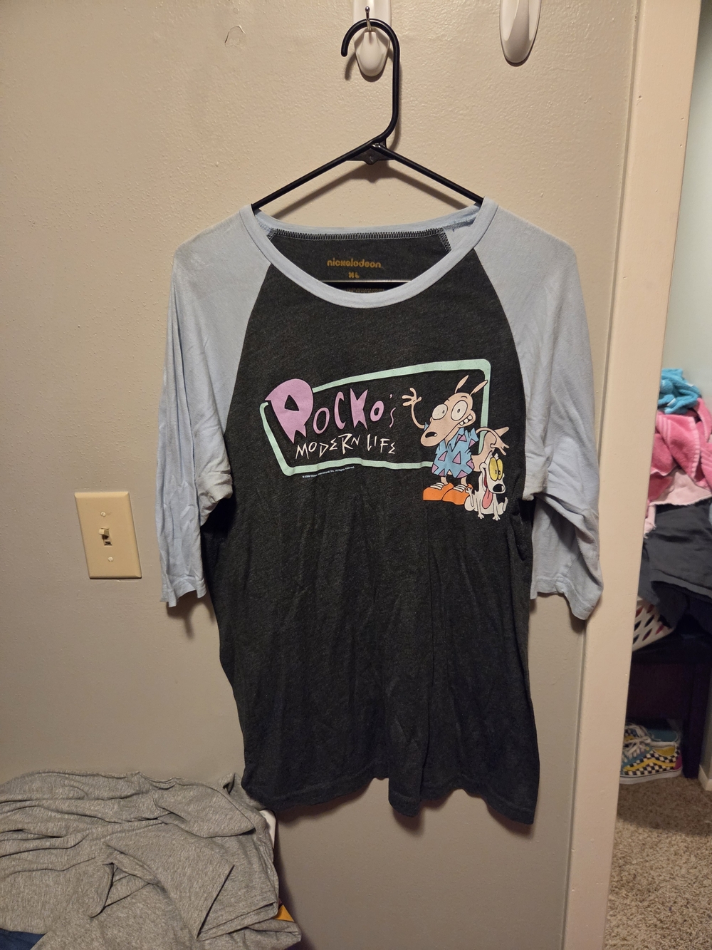 Nickelodeon Rocko's Modern Life Kids Raglan Tee - Light Blue & Charcoal